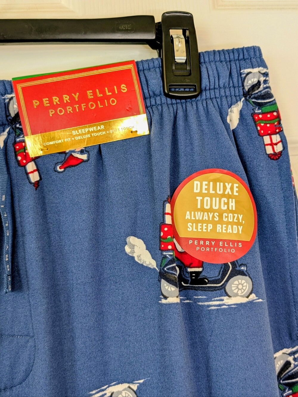 Perry Ellis Portfolio Blue Santa-Print Lounge/Sleep Pants - Picture 2 of 8